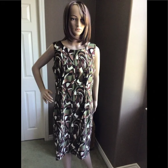 Connected Sleeveless Dress - Brown, Tan, Green and Cream - Picture 2 of 10